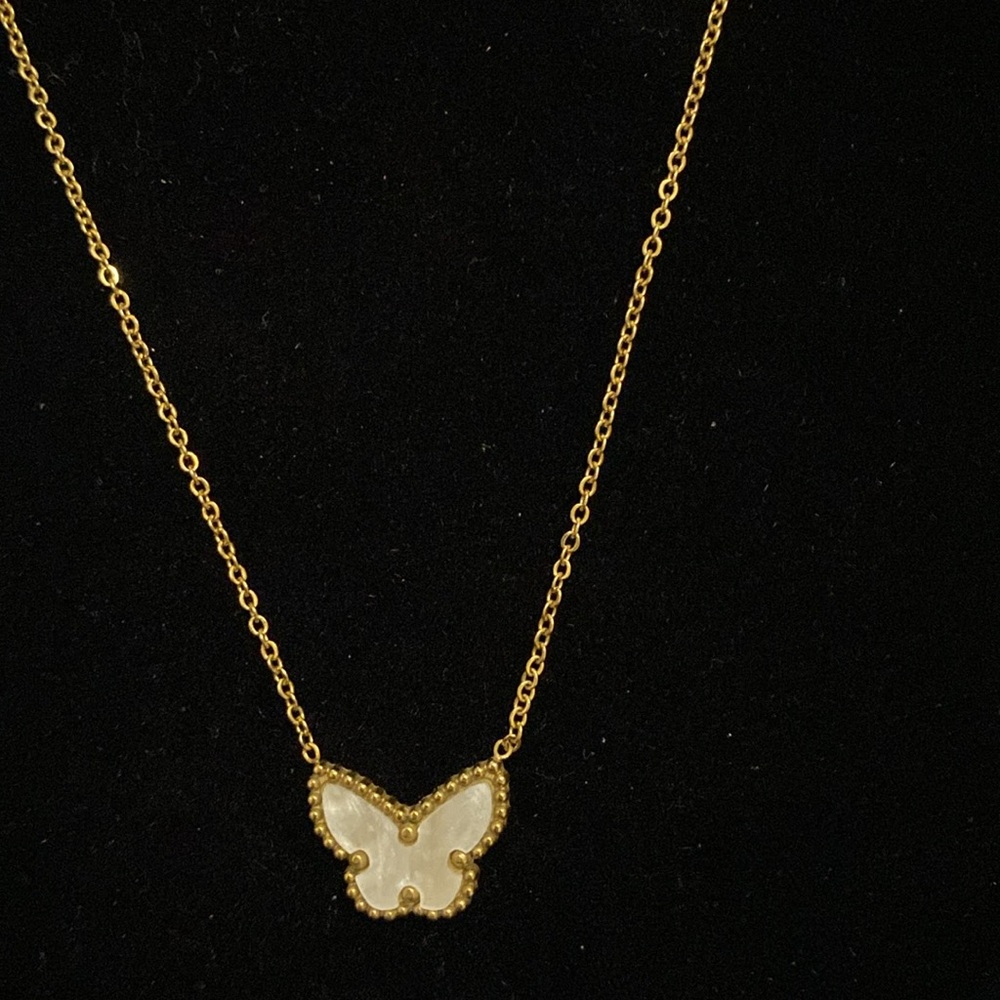 Gold Tone Butterfly Pendant Necklace - Picture 3 of 6